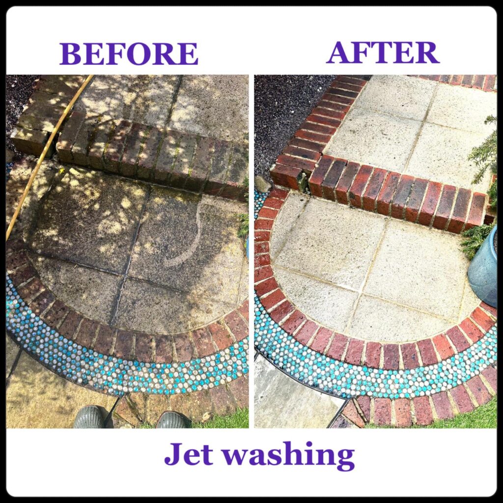 Before and after patio washing.
